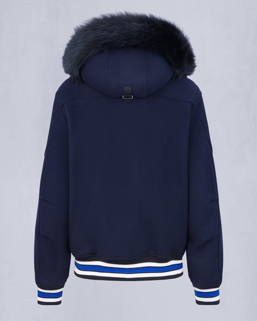 NHL X MOOSE KNUCKLES MAPLE LEAFS BOMBER JACKET-NAVY/BLUE/BONE/BLACK