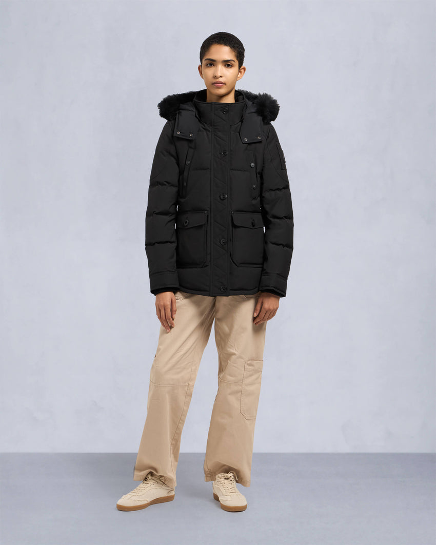 ONYX ANGUILLE SHEARLING TRIM JACKET-GREY BIRCH/ICE