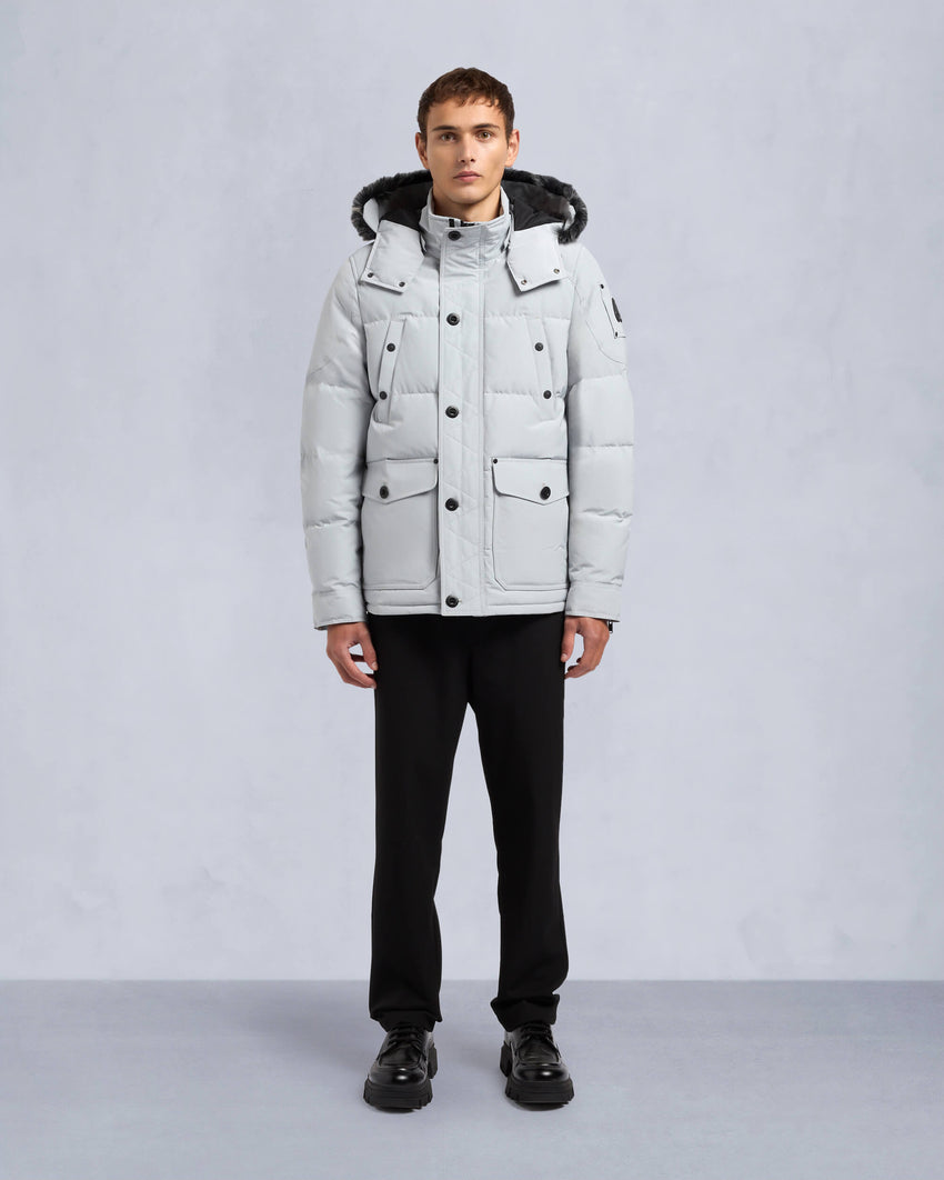 ONYX ROUND ISLAND SHEARLING TRIM JACKET-BLACK/ICE