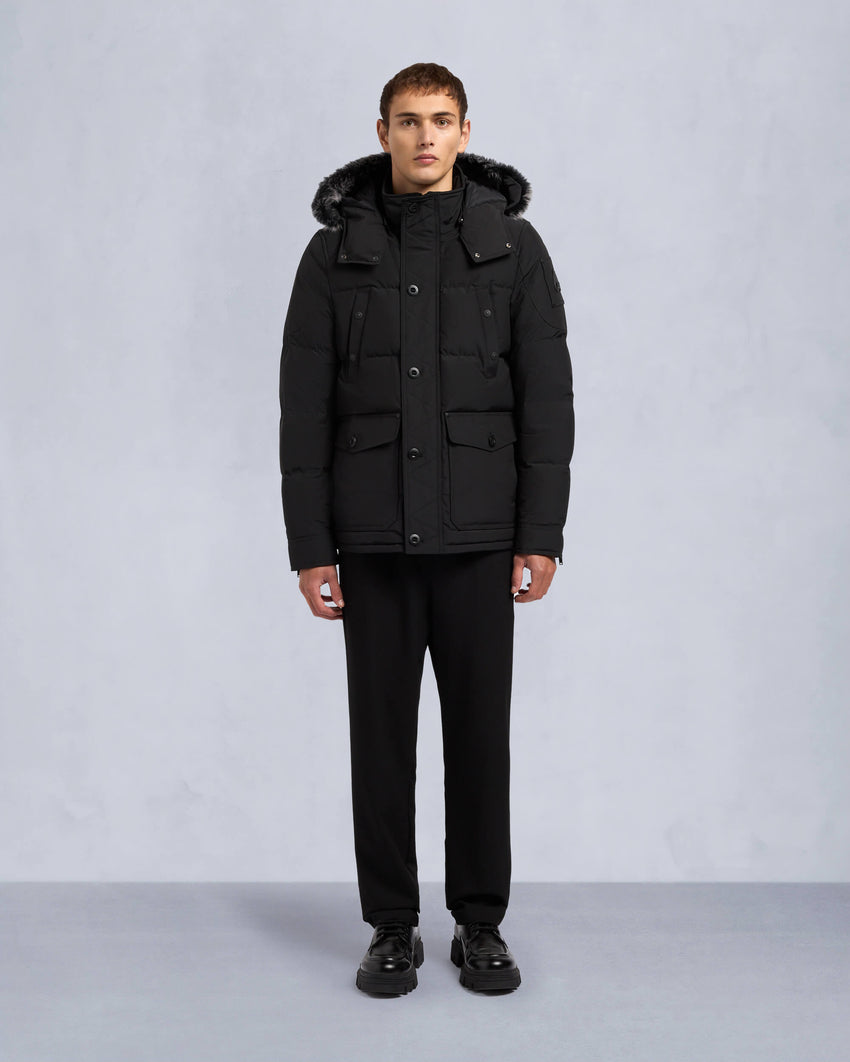 ONYX ROUND ISLAND SHEARLING TRIM JACKET-BLACK/ICE