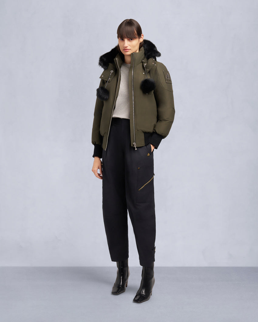 ORIGINAL DEBBIE SHEARLING TRIM BOMBER JACKET-OXYGEN