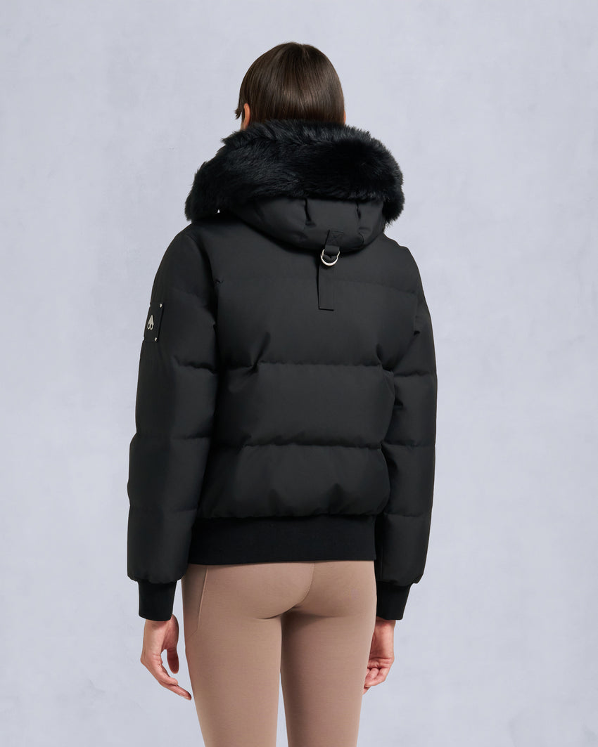 CLOUD SHEARLING TRIM BOMBER JACKET-BLACK/BLACK