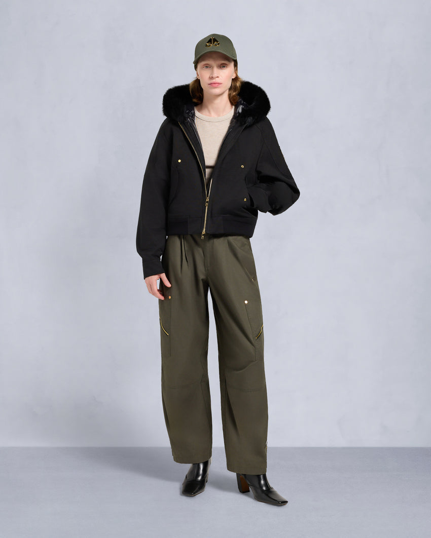 GOLD SERIES LOGAN SHEARLING TRIM BOMBER JACKET-DARK OLIVE/MOSS
