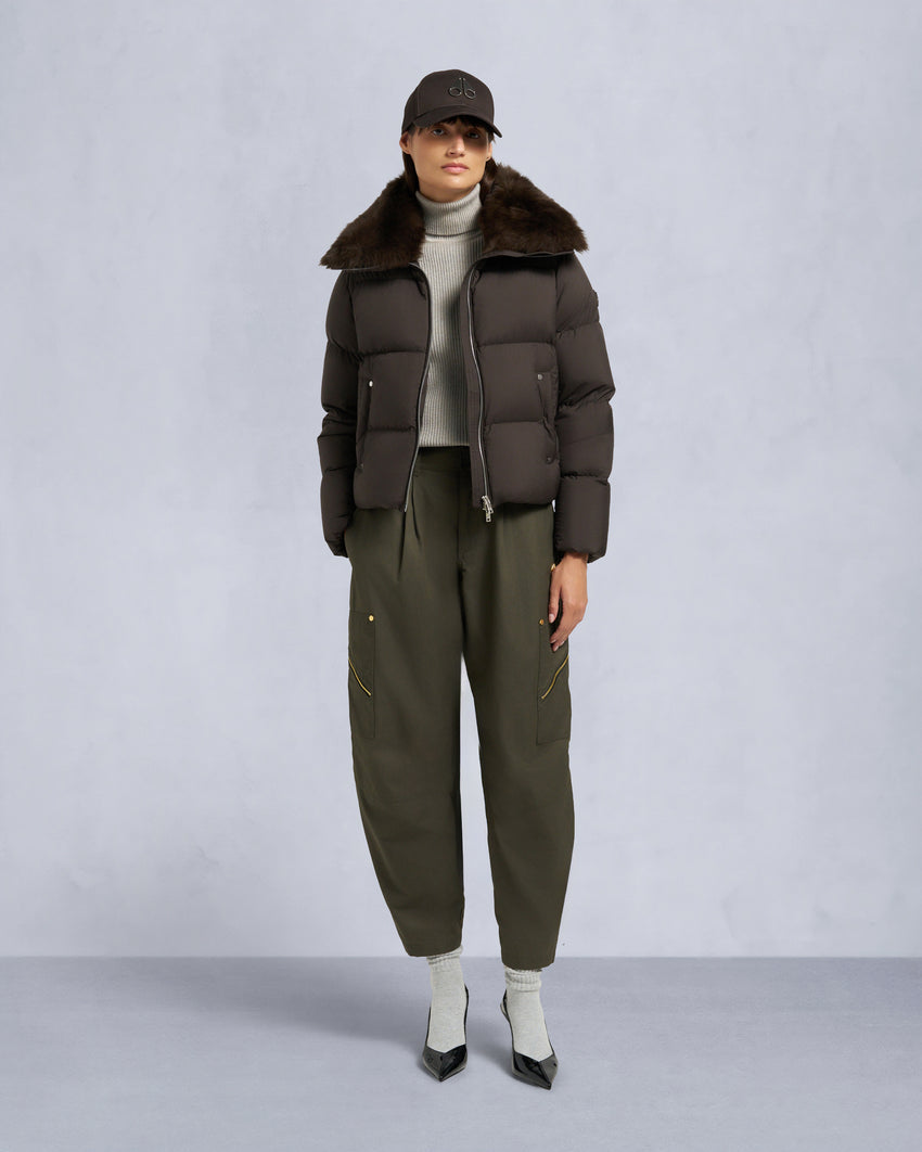 BELLE DUNE SHORT SHEARLING TRIM PUFFER-NAVY