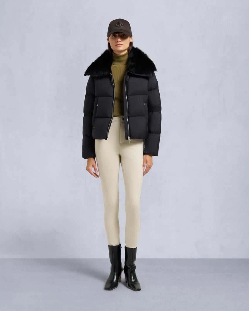 BELLE DUNE SHORT SHEARLING TRIM PUFFER-NAVY