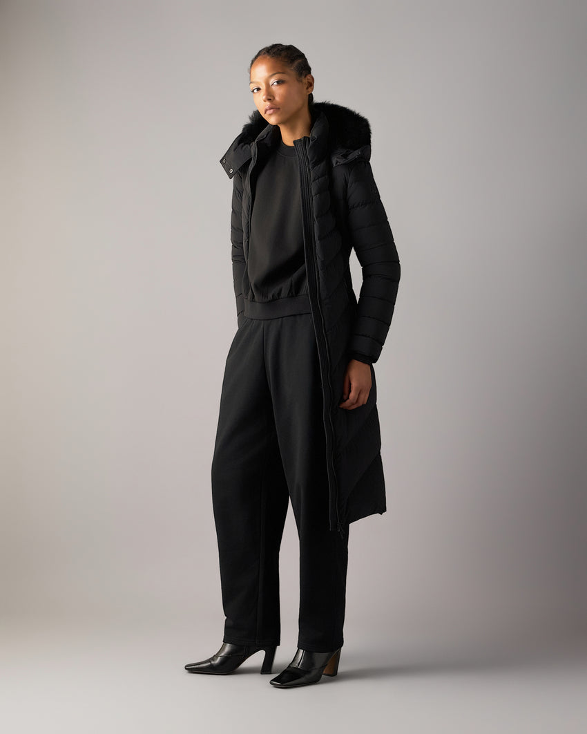 COOPER LAKE SHEARLING TRIM PARKA-BLACK/BLACK