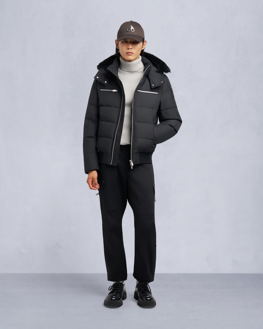 CLOUD SHEARLING TRIM BOMBER JACKET-ESPRESSO/BLACK