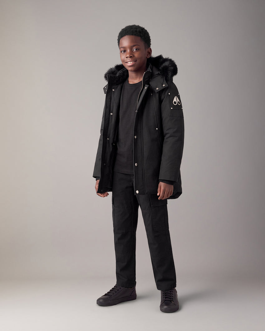 KIDS UNISEX ORIGINAL  SHEARLING TRIM PARKA-BLACK/BLACK